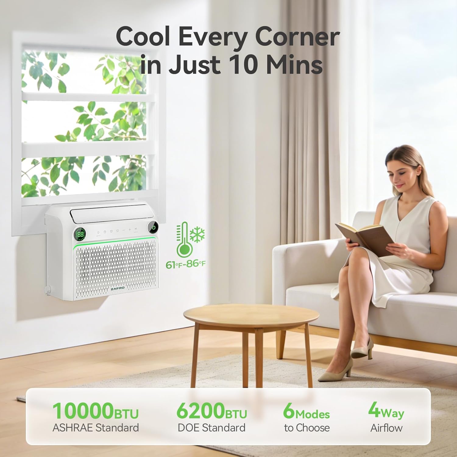 ZAFRO 10,000 BTU U-Shaped Smart Inverter Window Air Conditioner Cools Up To 450 sq. ft.
