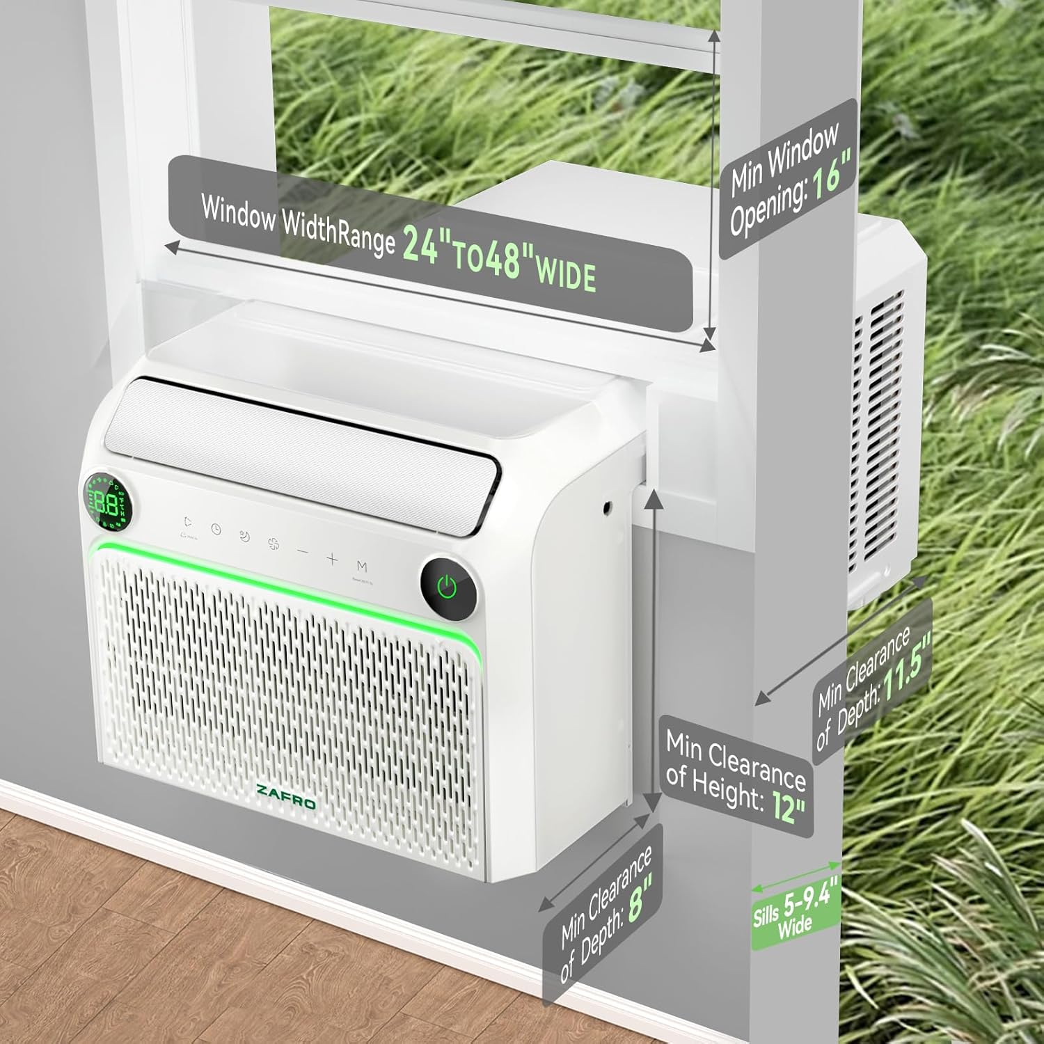 ZAFRO 12,000 BTU U-Shaped Smart Inverter Window Air Conditioner Cools Up To 550 sq. ft.