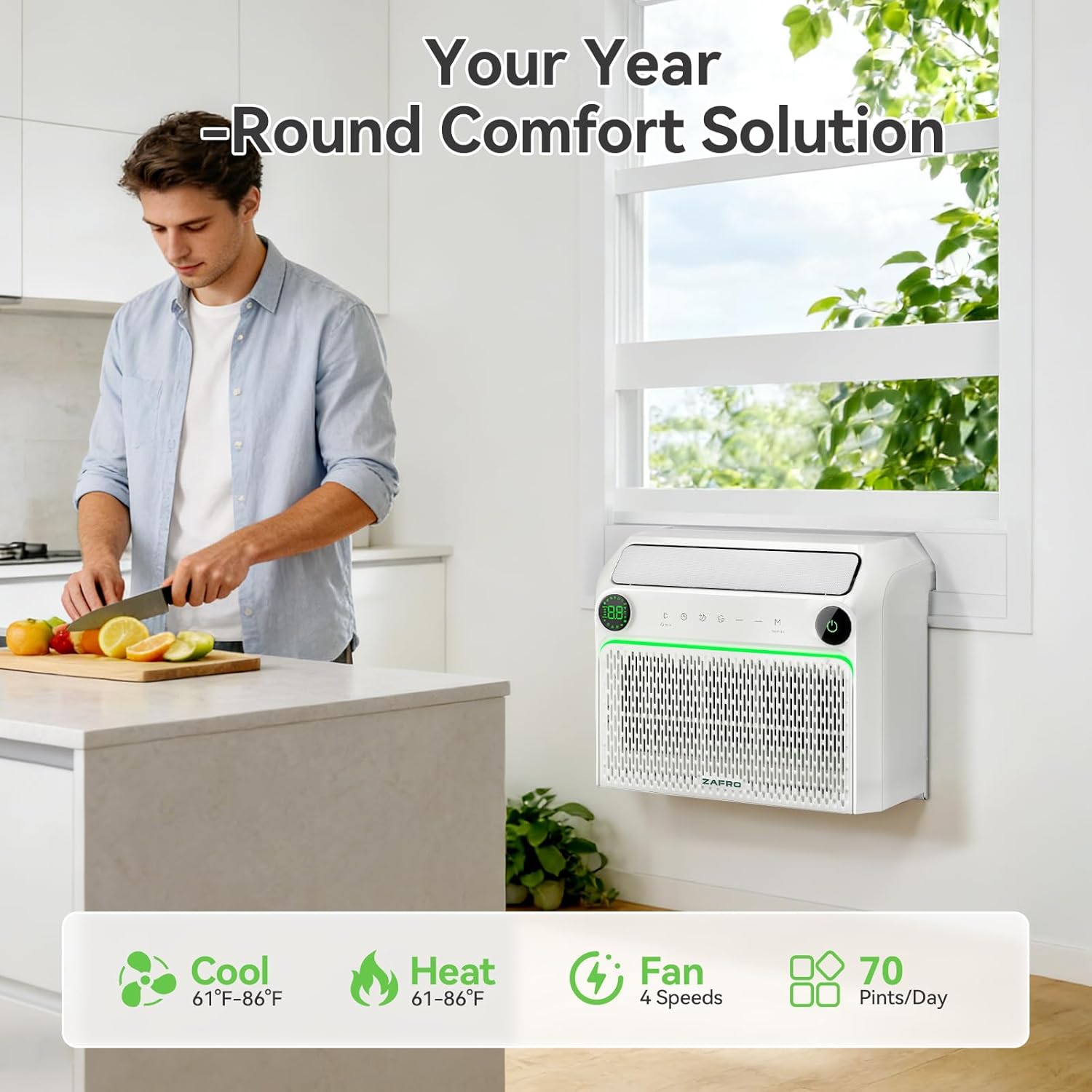 ZAFRO 12,000 BTU U-Shaped Smart Inverter Window Air Conditioner with Heat for Rooms Up To 550 sq. ft.