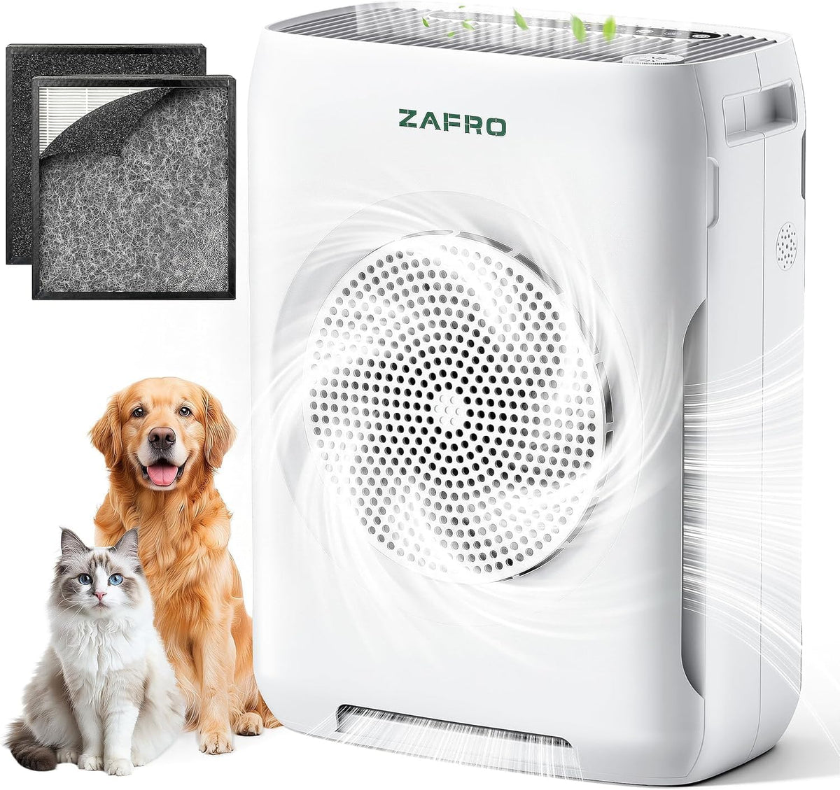 ZAFRO Dual-Intake HEPA Air Purifier for Large Rooms Covers Up To 3,000 Sq. Ft.