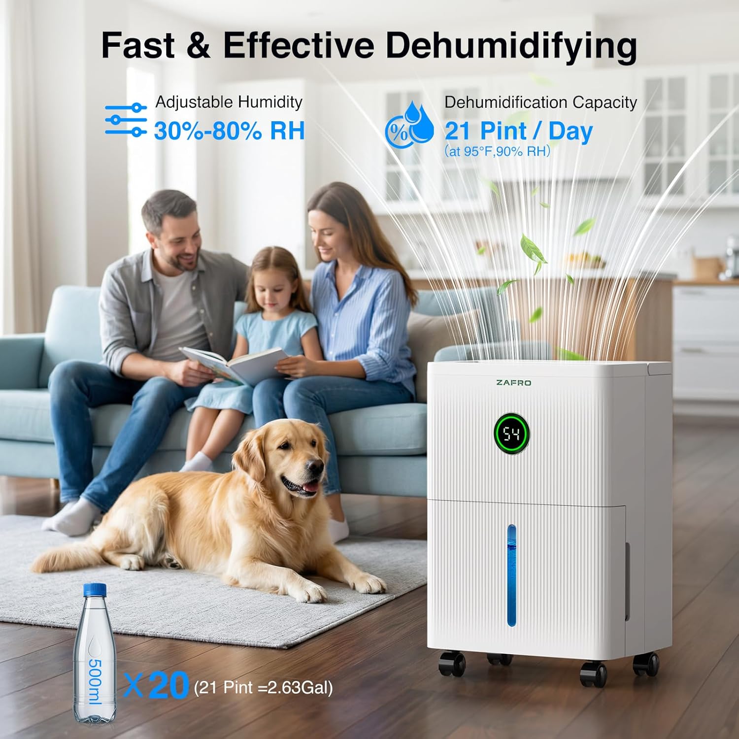 ZAFRO 21 Pints Dehumidifier for Home & Basement, Covers Up to 1,600 sq. ft.