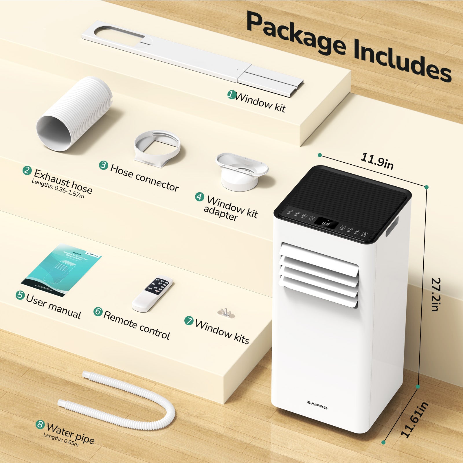 ZAFRO 8,000 BTU (5,000 BTU SACC) Portable Air Conditioner Cools Up To 250 sq. ft.