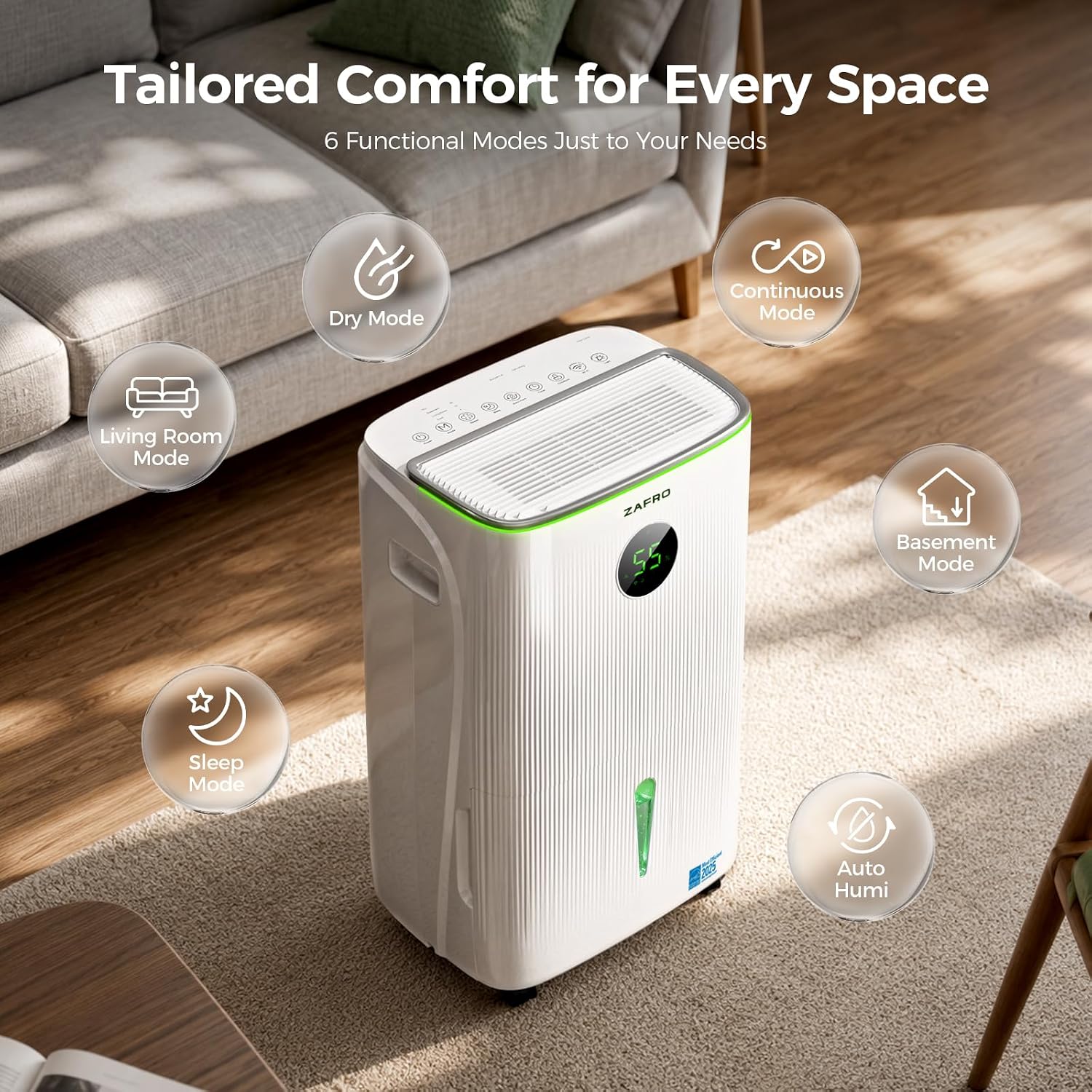 ZAFRO 150 Pints Smart Dehumidifier with Drain Hose, ENERGY STAR® Most Efficient 2025, Covers Up to 7,500 sq. ft.