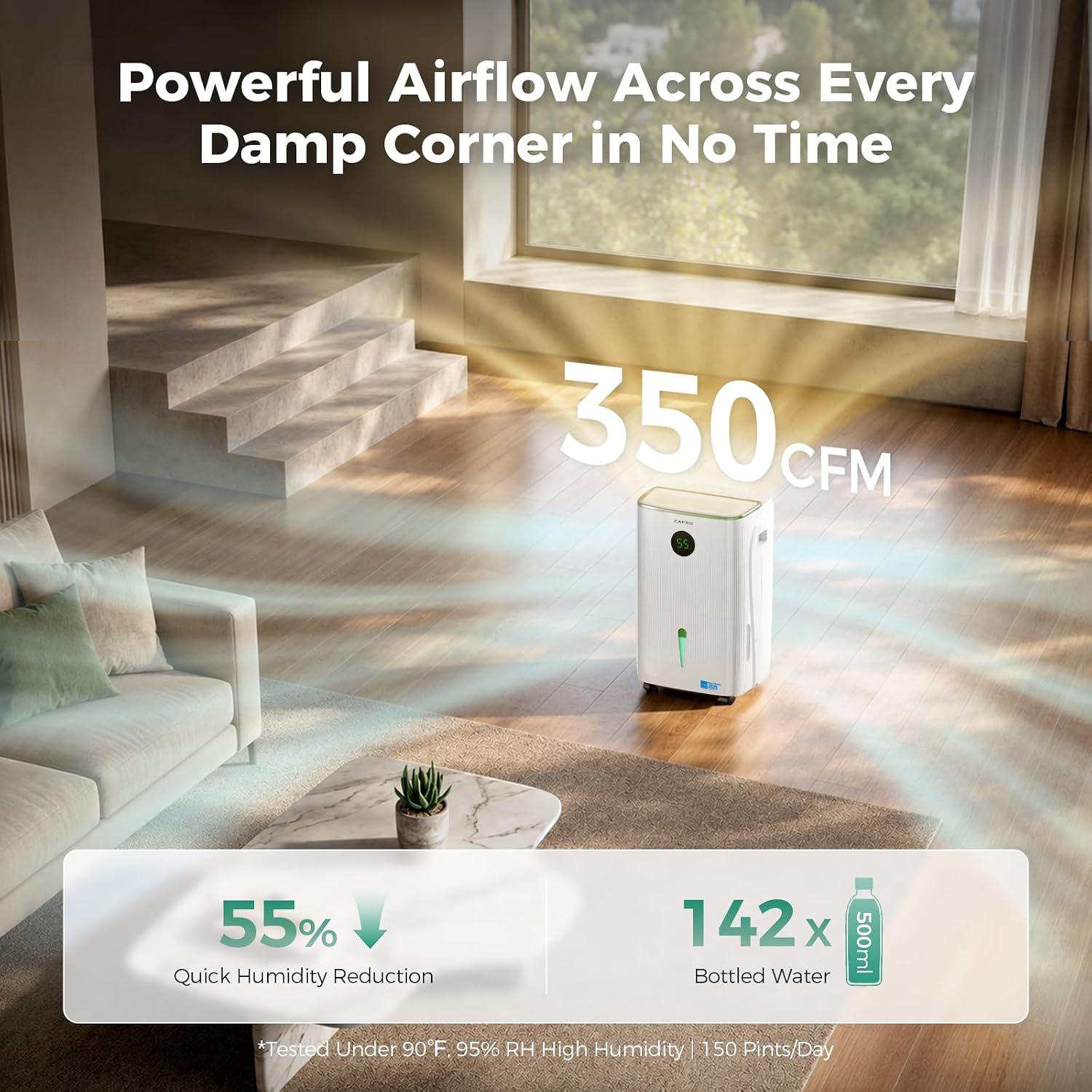 ZAFRO 150 Pints Smart Dehumidifier with Drain Hose, ENERGY STAR® Most Efficient 2025, Covers Up to 7,500 sq. ft.
