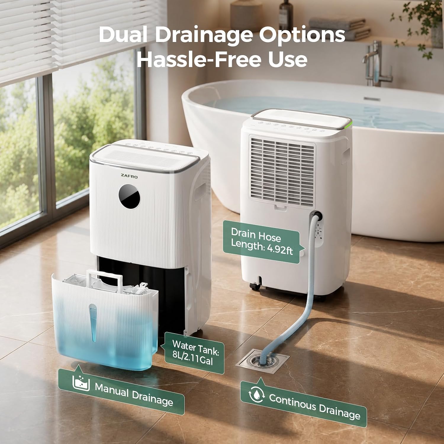 ZAFRO 150 Pints Smart Dehumidifier with Drain Hose, ENERGY STAR® Most Efficient 2025, Covers Up to 7,500 sq. ft.